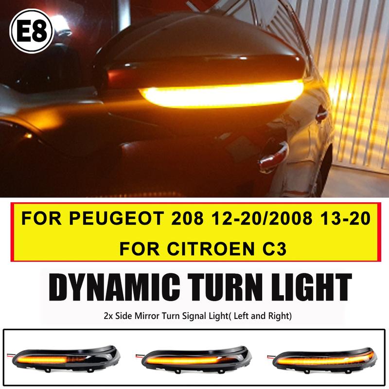 LED Dynamic Turn Signal Light For Peugeot 208 2008 2012-2020 Citroen C3 2016- Flashing Indicator Sequential Blinker Lamp