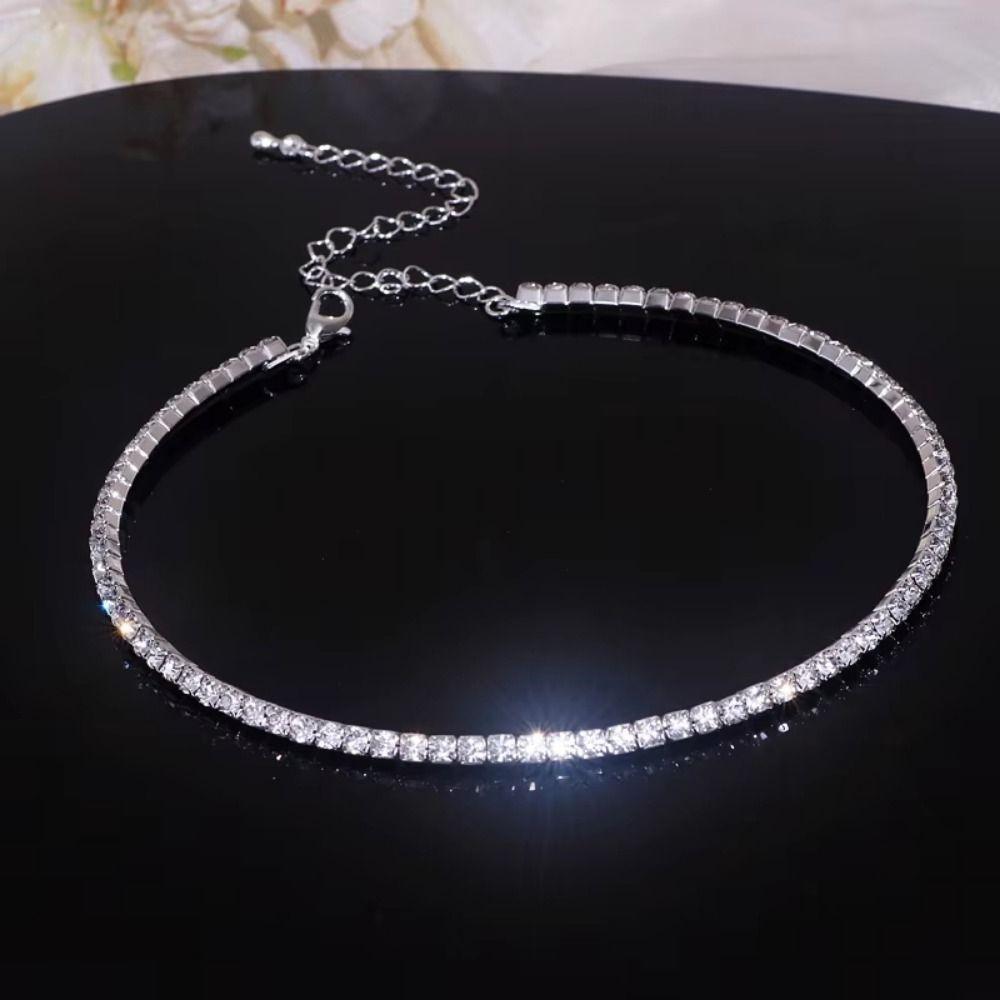 Luxury Necklace Bracelet Earring Ring Sets Shiny Rhinestone Choker Necklace  Bridal Party