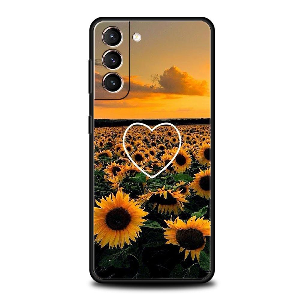 Beautiful Yellow Sunflower Phone Case For Samsung Galaxy S26 Ultra S25 Plus S24 FE S23 S22 5G S21 S20 Cover Black Soft