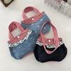 Bow Denim Plaid Handbag Korean Style Cute Coin Purse Portable Fresh Lace Handbag  Travel