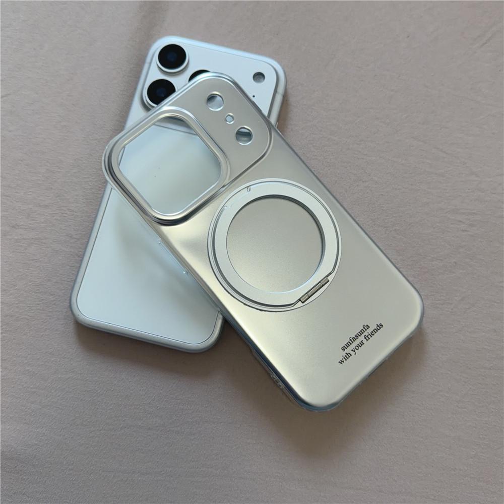 INS Electroplated Silver Magnetic Rotating Stand Phone Case for iPhone 17 Pro Max, 15, 14, 13