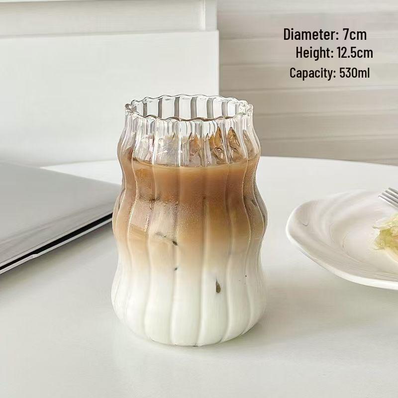 High-Value Cloud Cup: Ribbed Borosilicate Glass with Straw for Milk & Coffee