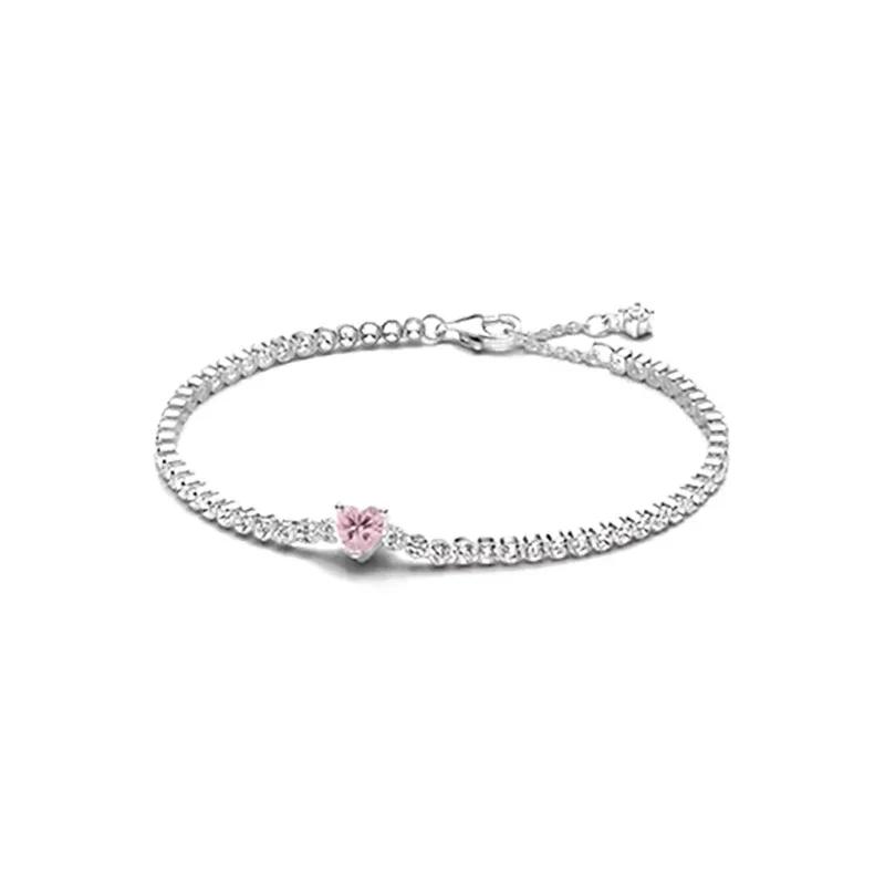 Bracelet en Argent Sterling 925 Zirconium Bleu en Forme de Cœur: Un cadeau luxueux pour les femmes en ce jour spécial