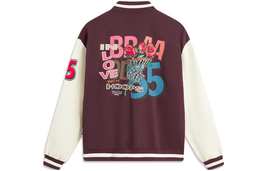 Li Ning Basketball Collection Baseball Jacket Men's Deep Purplish Red AFDT881-2