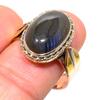 Natural Labradorite Gemstone Two Tone 925 Sterling Silver Gift Ring S.10.5 P6o52