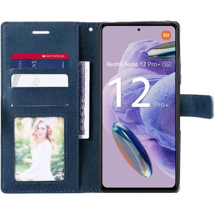 Case for Redmi Note 12 Pro+-Note 12 Pro Plus + 2 Tempered Glasses - Navy Blue Synthetic Leather