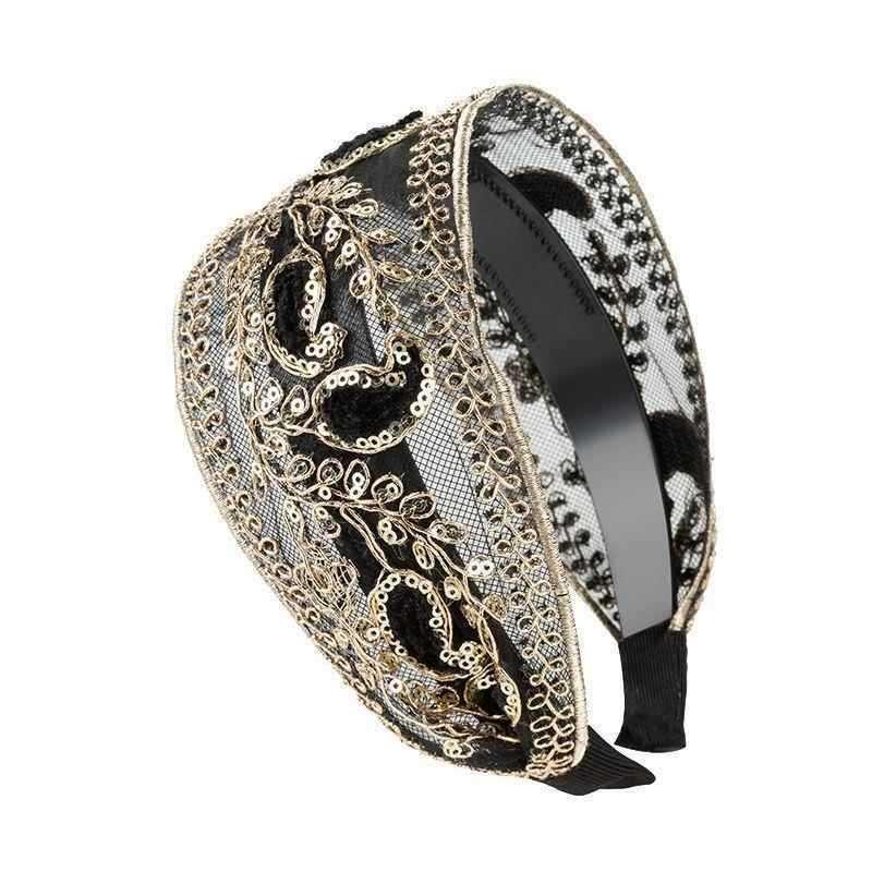 1PC temperament wide headband female white hair broken hair pressure hair wide edge lace net red hairpin with teeth non-slip headband headband