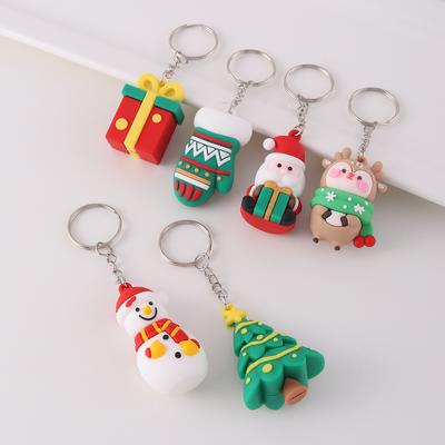 6 Stück PVC-Anhänger der Weihnachtsserie, modischer, süßer Weihnachtsmann-Baum, Handschuhe, Taschenzubehör, kleine Weihnachtsgeschenke