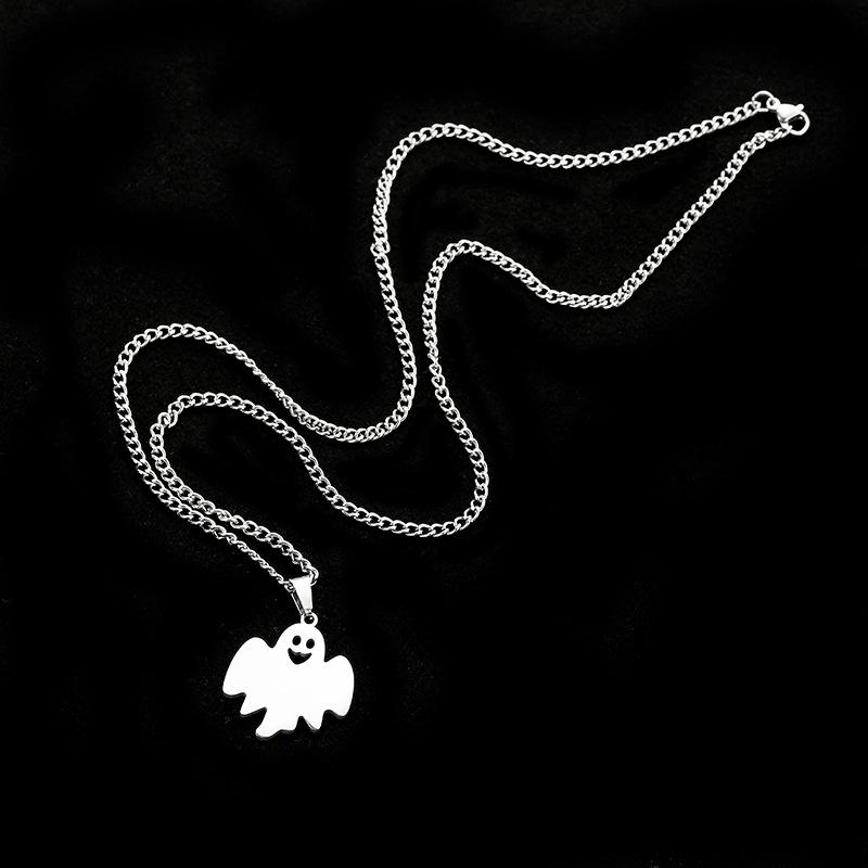Kleiner Geister Anhänger Titanstahl Herren Halskette Modisches und Vielseitiges Halloween Accessoire