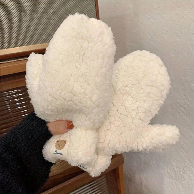 Women's Winter Gloves Plush Warm Fur Mittens