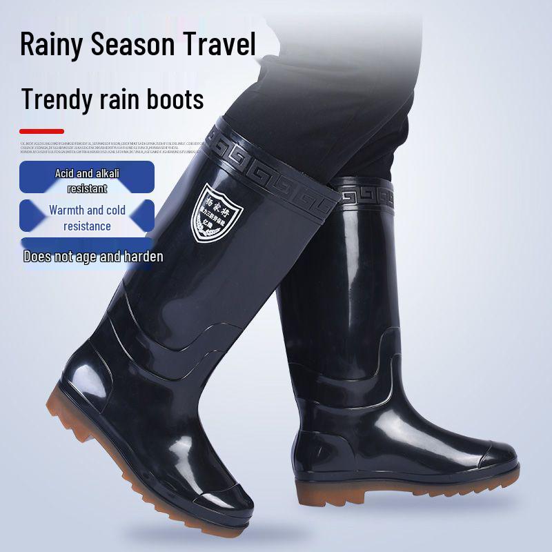 Men's High-Top Non-Slip PVC Construction Rain Boots - Wear-Resistant, Water-Resistant Mid-Calf Rubber Shoes