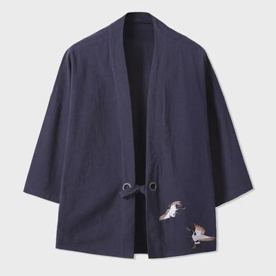 Herren-Kimono-Cardigan im chinesischen Stil mit Dreiviertelärmeln im Tang-Anzug – Leinen, Sommer, lockere Passform
