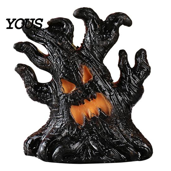 Eerie Tree Bark Lamp Halloween Decoration, Ghost Face Stump Lantern, LED Random Set Glowing Pumpkin Decor, Festival Atmosphere Horror Decoration Resin