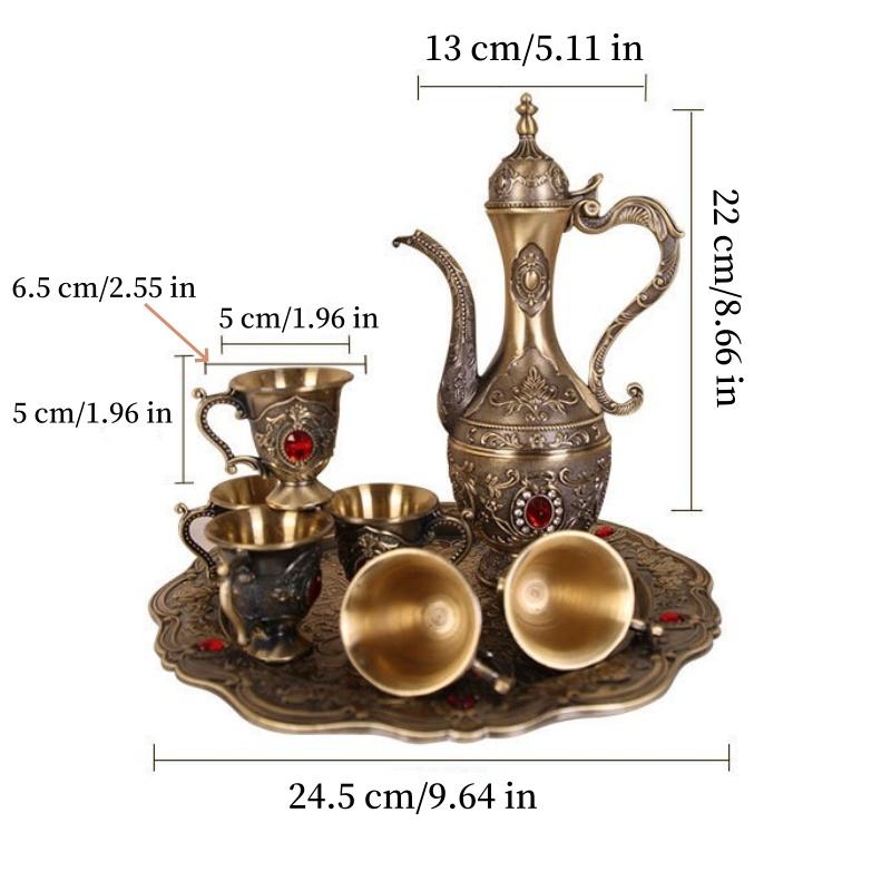 European Wine Set, Alloy Home Wine Pot Wine Glass Set, Red Vintage Wine Glass, Old Wine Pot Home Living Room Decoration,1Set