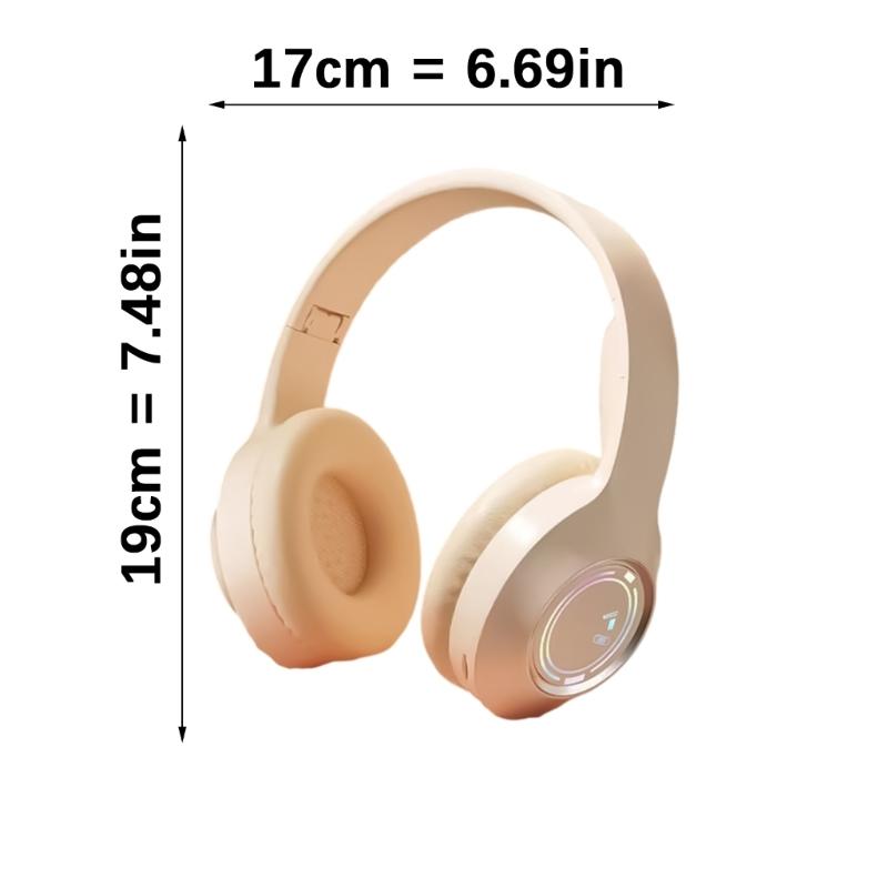 Bluetooth-compatible Headphone Over Ear Wireless Headphone with Microphone LED Light Foldable Headsets Deeper Bass