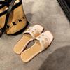Sheepskin holiday style square head straw splicing versatile contrasting sandals women's summer outer slippers