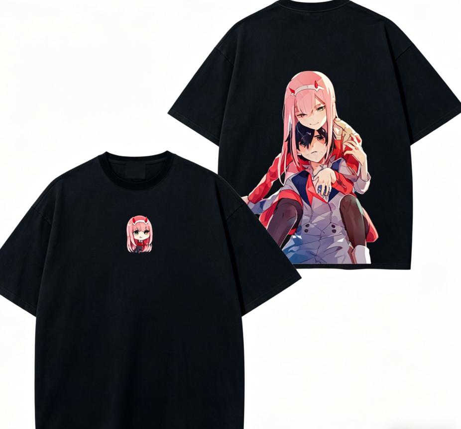 

DARLING in the FRANXX Зеро Ту Аниме Любитель Футболка Круглогодичная одежда Личность Одежда Большие размеры Унисекс Новая модель Для пар Высокое качество Мягкая 4XL