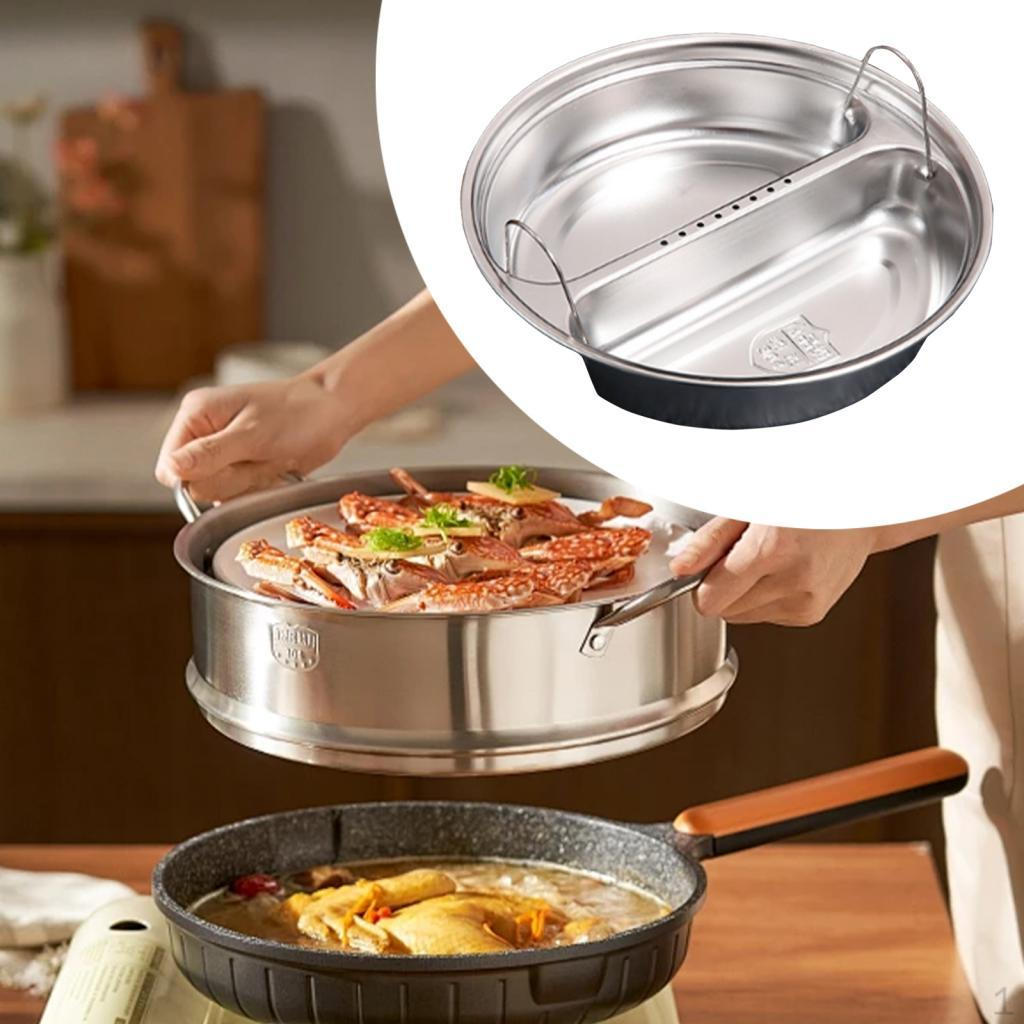 

Divided Food Steamer Tray Cooker Pot Multiuse Easy to Clean Steaming Stackable Round Small