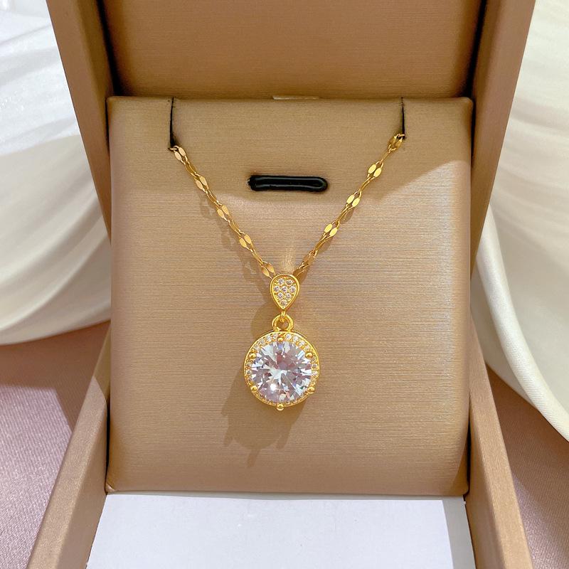 Titanium Steel Micro-Inlaid Gold Plated Women's Lucky Bead Necklace - Trendy Clavicle Chain Accessory
