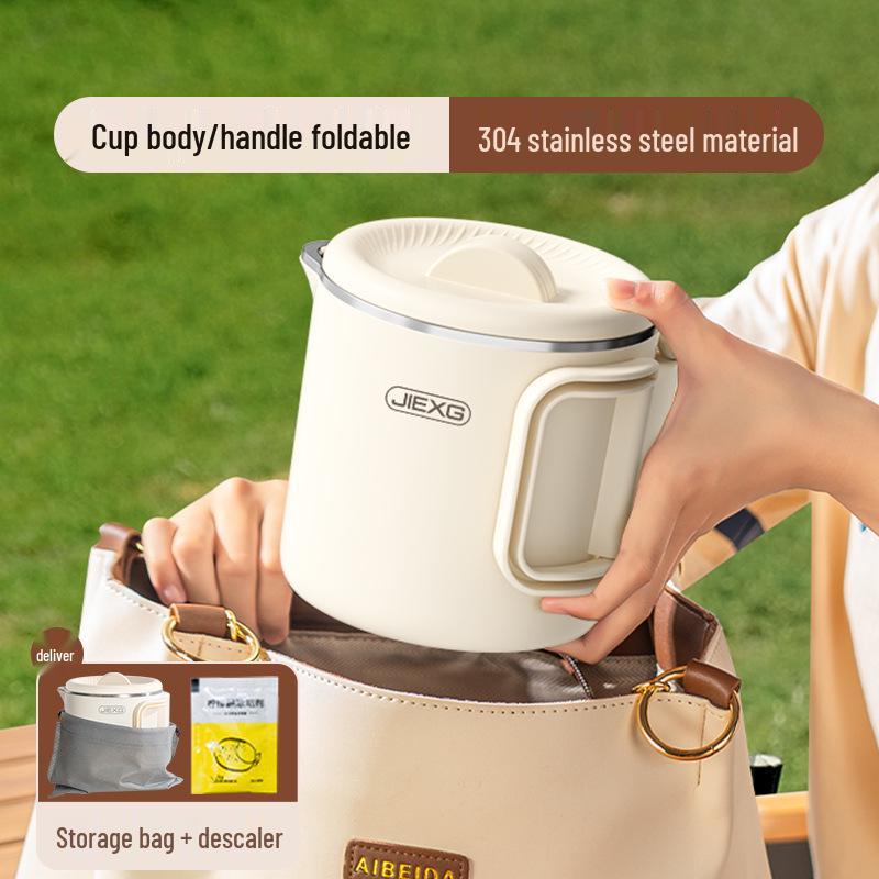 

JIEXG Stainless Steel Folding Travel Kettle - Portable Electric Hot Water Cup for Hotel Use.