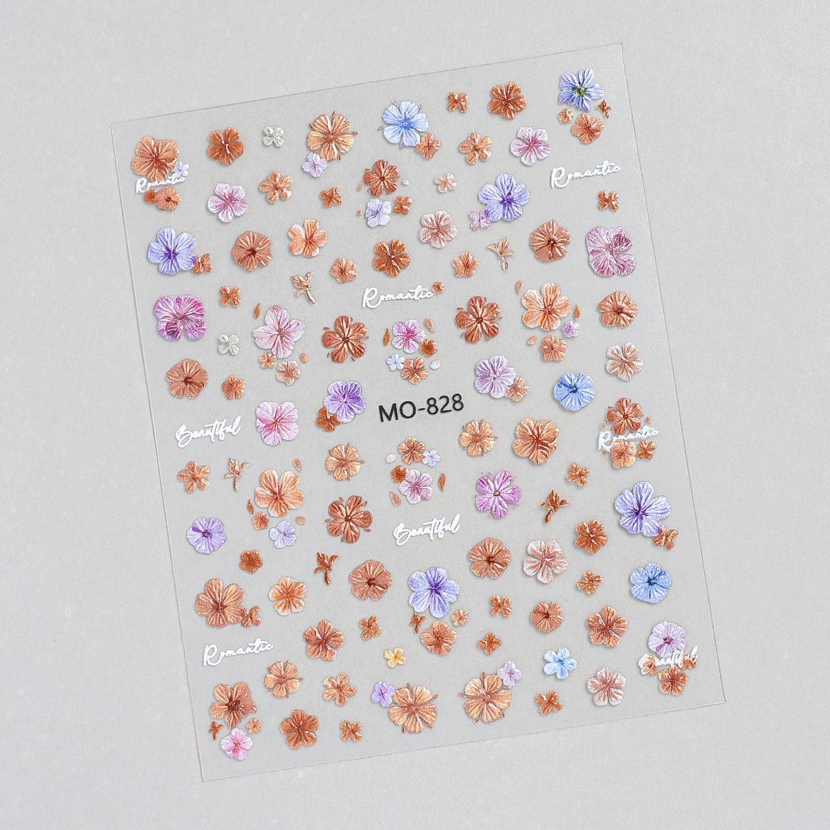 3D Embossed Nail Art Stickers with Dried Blooming Flowers and Gradient Colors