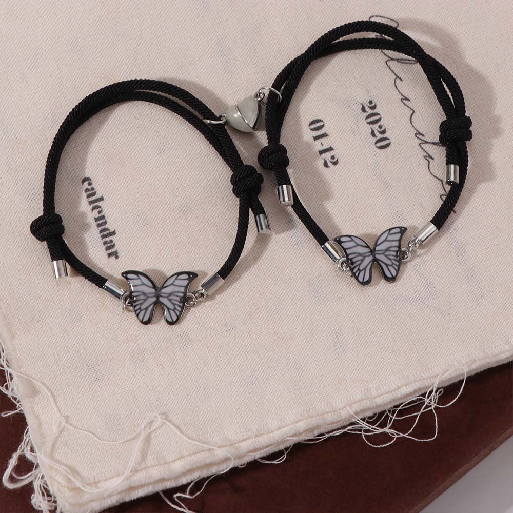 2Pcs/Set Luminous Couple Bracelets Butterfly Heart Beaded Bracelet Cute Magnetic Bracelets  Lover