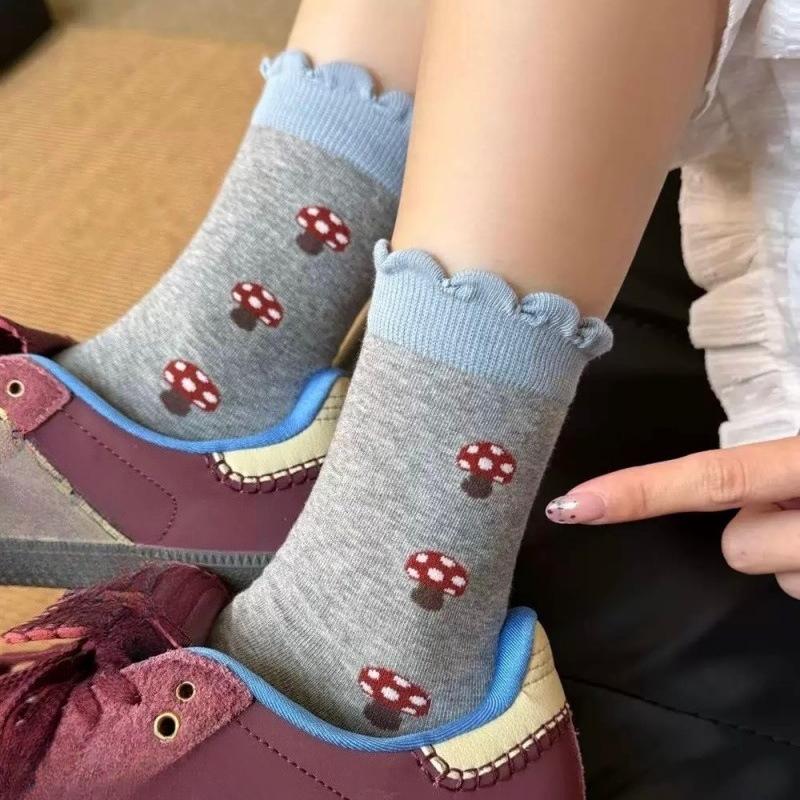 Mica Color Spring Retro Mushroom Mid-calf Pure Cotton Socks for Children