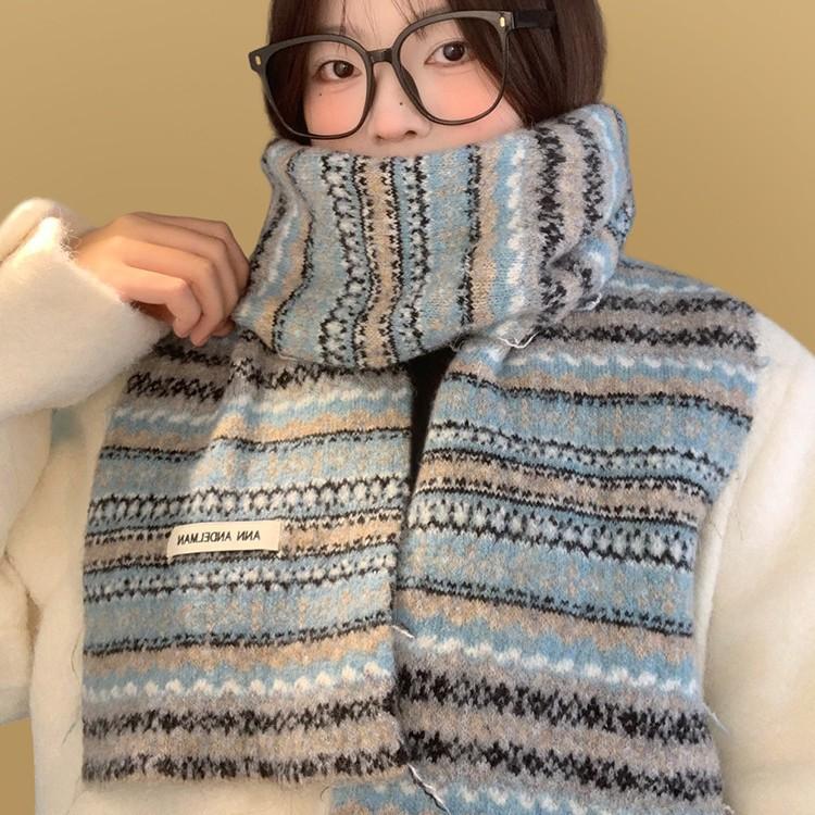 Fair Island style retro versatile scarf women's winter Korean warm advanced sense student small knitted scarf tide