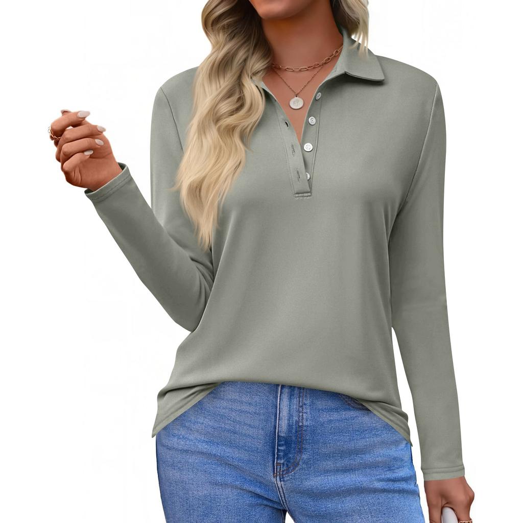 Damenmode Lässig Revers Kurz Langarm Einfarbiges Hemd Damen Button-Up Tops