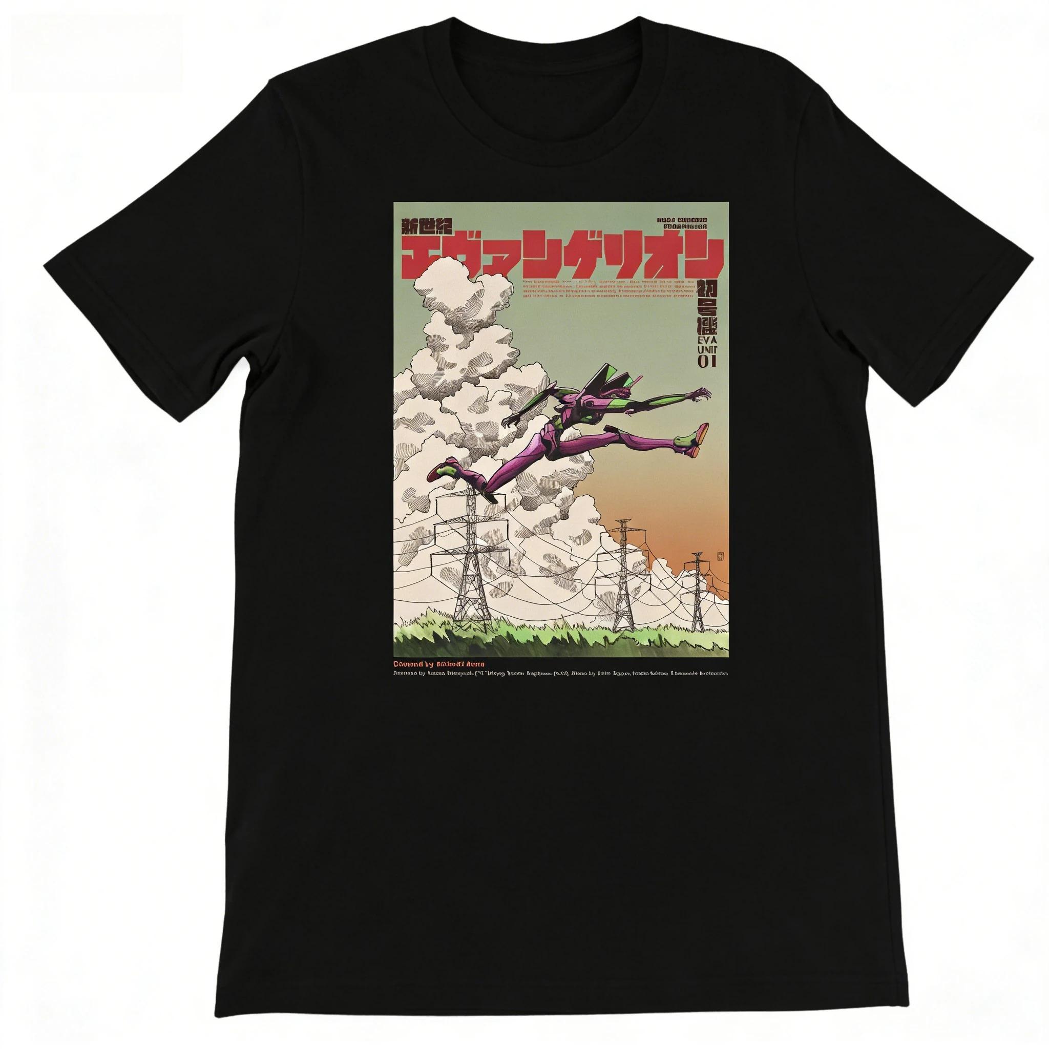 

Евангелион Neon Genesis (EVA) Unit-01 Sky Run Ретро-постер Винтажная темно-синяя футболка | Для фанатов меха-аниме Унисекс Уличная футболка 4XL