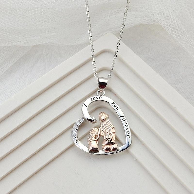 Mother s Day Gift Two Tone Heart Mother Daughter Necklace Cute Cartoon Love Pendant Clavicle Chain Jewelry For Women