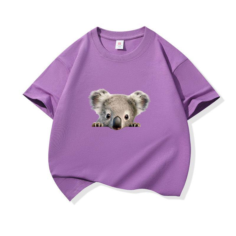 Bawełniany T-shirt dla dzieci Uroczy nadruk z wyłaniającym się koalą Okrągły dekolt Krótki rękaw Koszulka Casual Oddychająca Chłopcy Dziewczynki Letnie Topy