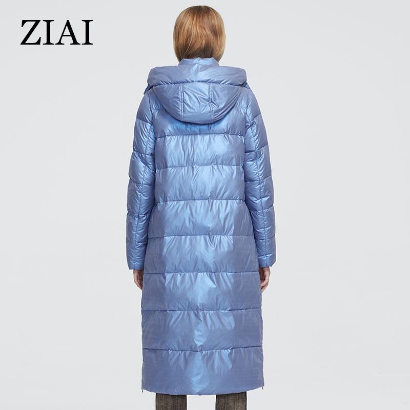 Women's Cotton Coat ZIAI Long Warm Parka Bright Fabric Hooded ZR-9510