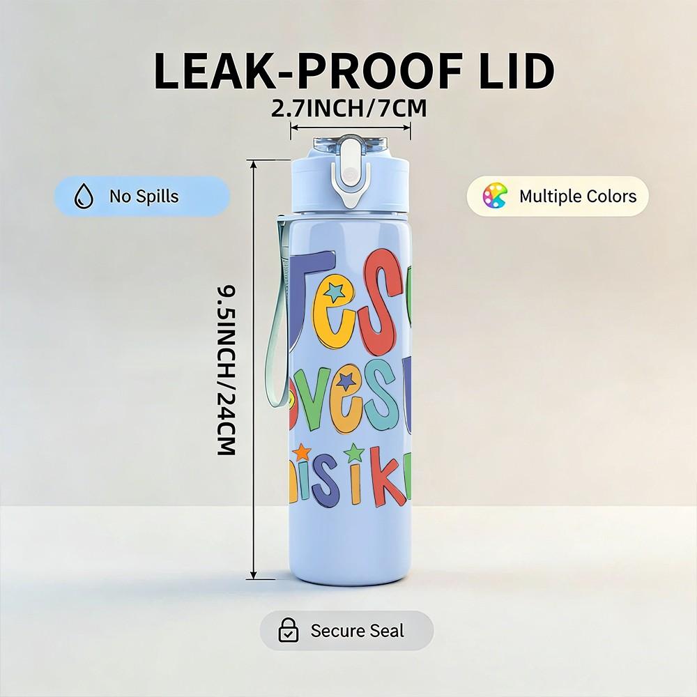1PC Jesus Loves Me This I Know Print 750ml Color Plastic Sports Water Bottle Leakproof Flip Straw Lid Suitable for Sports Office Home Use