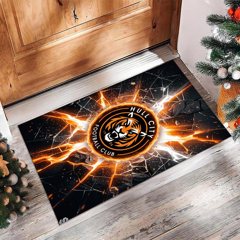 Tappeto in Velluto di Cristallo con Stampa Calcio Hull City, Comodo Assorbente d'Acqua Antiscivolo Tappeto per Pavimento Interno