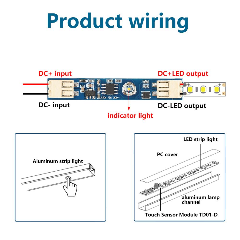 DC5V/12V/24V Touch Sensitive Switch Module Built-In Infinite Dimming 4A Line Light Cabinet Light Intelligent Sensor