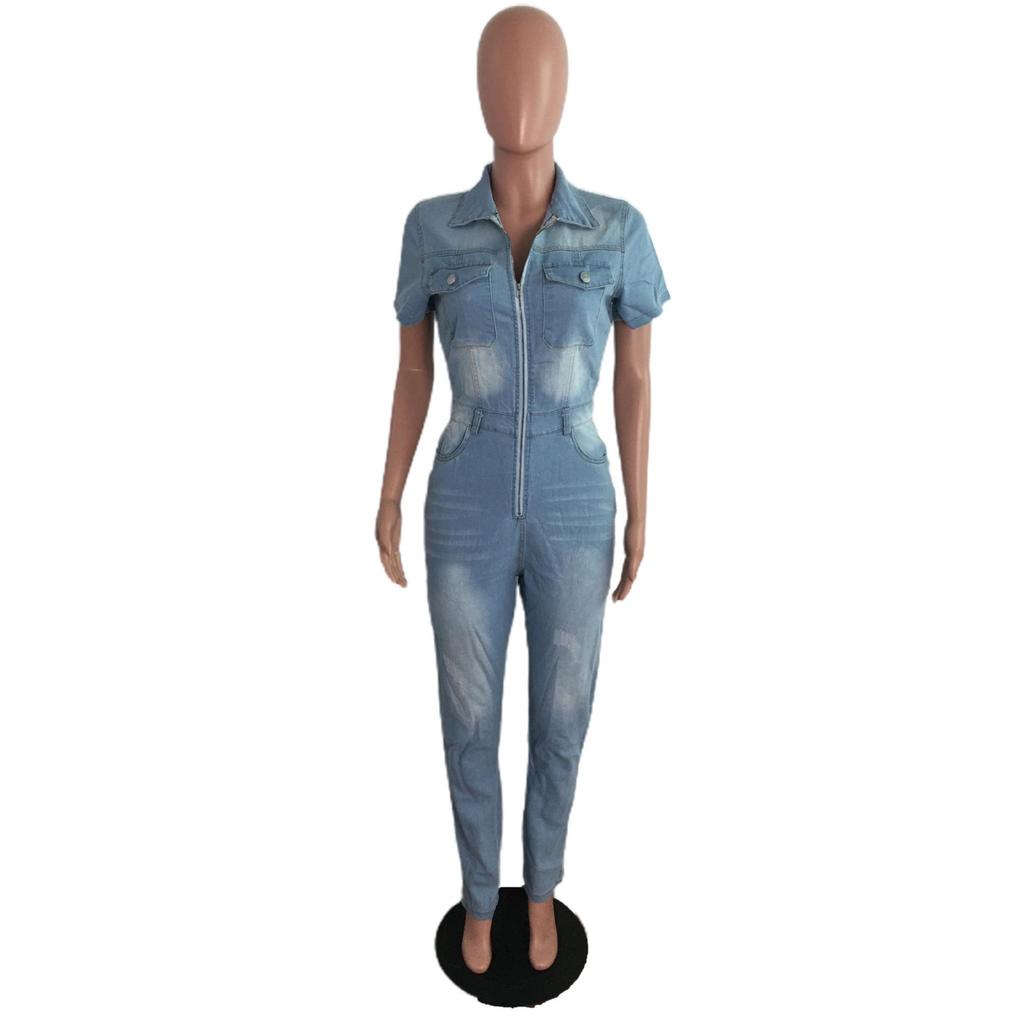 European American Slim-Fit Casual Waist-Cinching Jumpsuit Jeans Skinny Pants