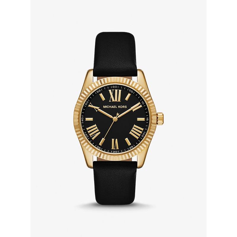 Часы Michael Kors Lexington с золотистым покрытием и кожаным ремешком MK4748 чёрный