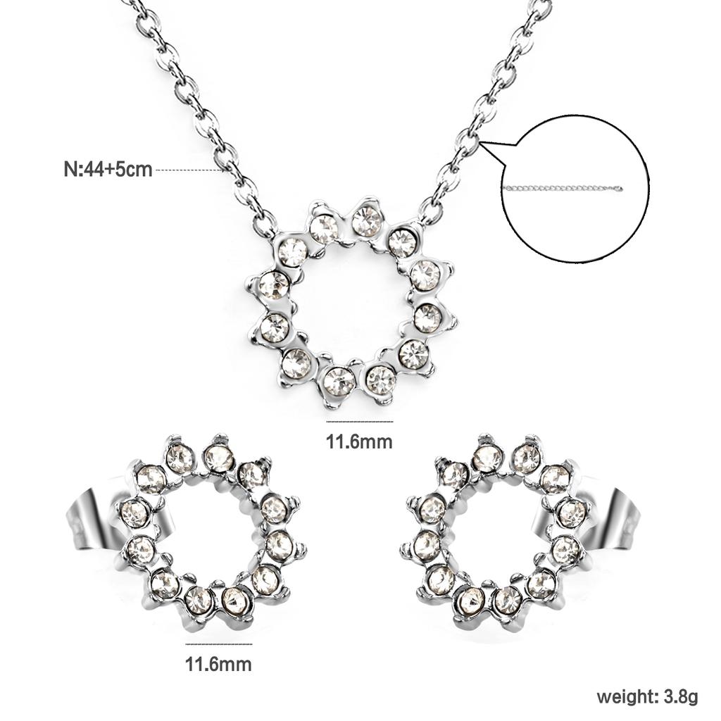 Fashion Bridal Gold Stainless Steel Pendant Necklace Earrings Jewelry Set for Women Plated18k Gold Necklace and Studs Earrings