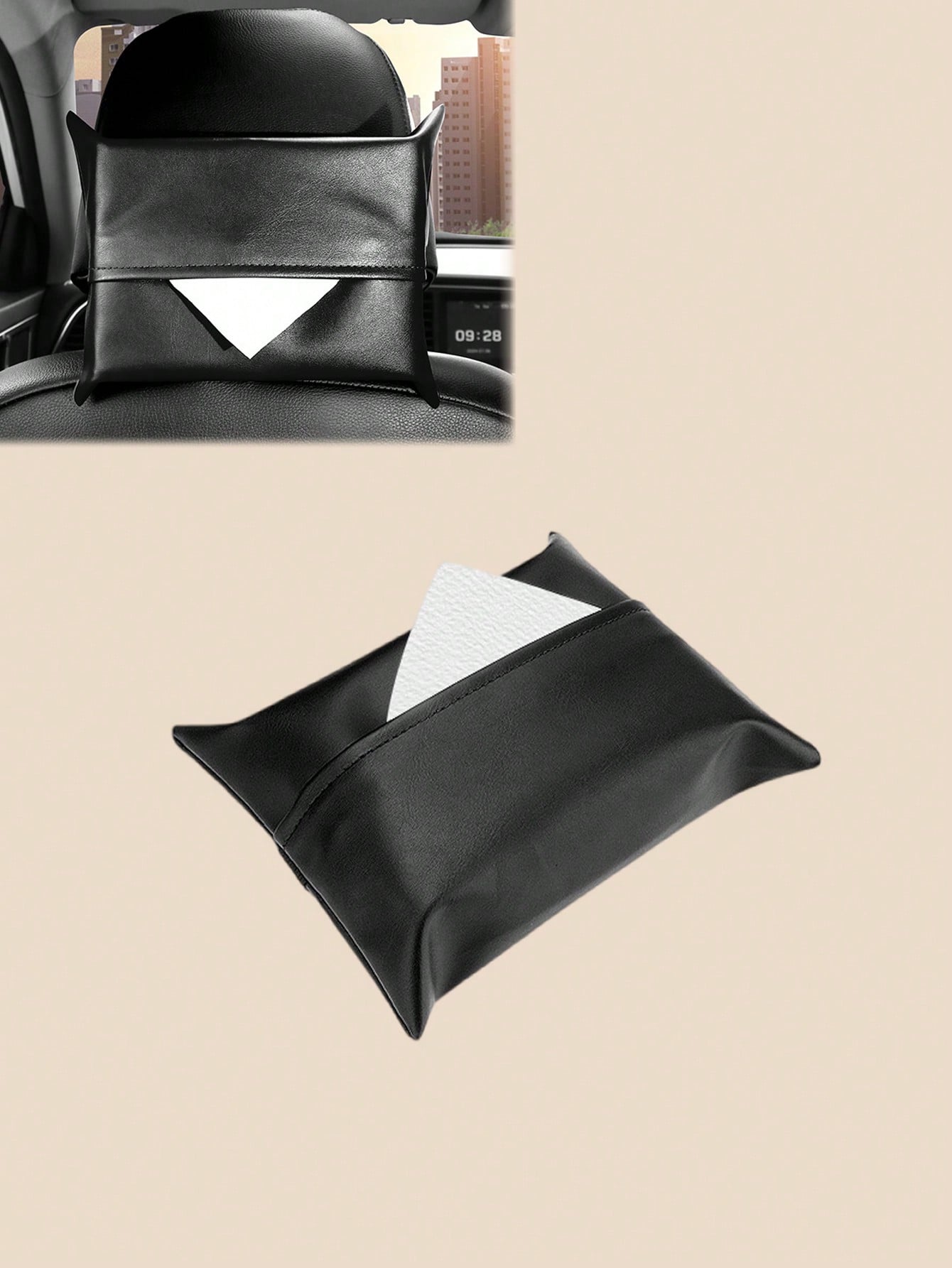 

Car Leather Tissue Box - Universal Hanging Tissue Bag, For Headrest, Sun Visor & Armrest, Odorless, Easy Access, Fits All Cars
