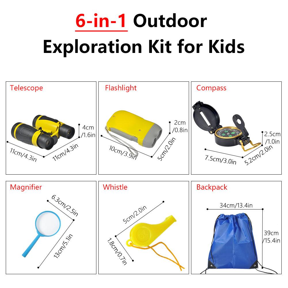 6Pcs Outdoor Exploration Binoculars Set Young Kids Educational Gift for Camping Hiking Yellow