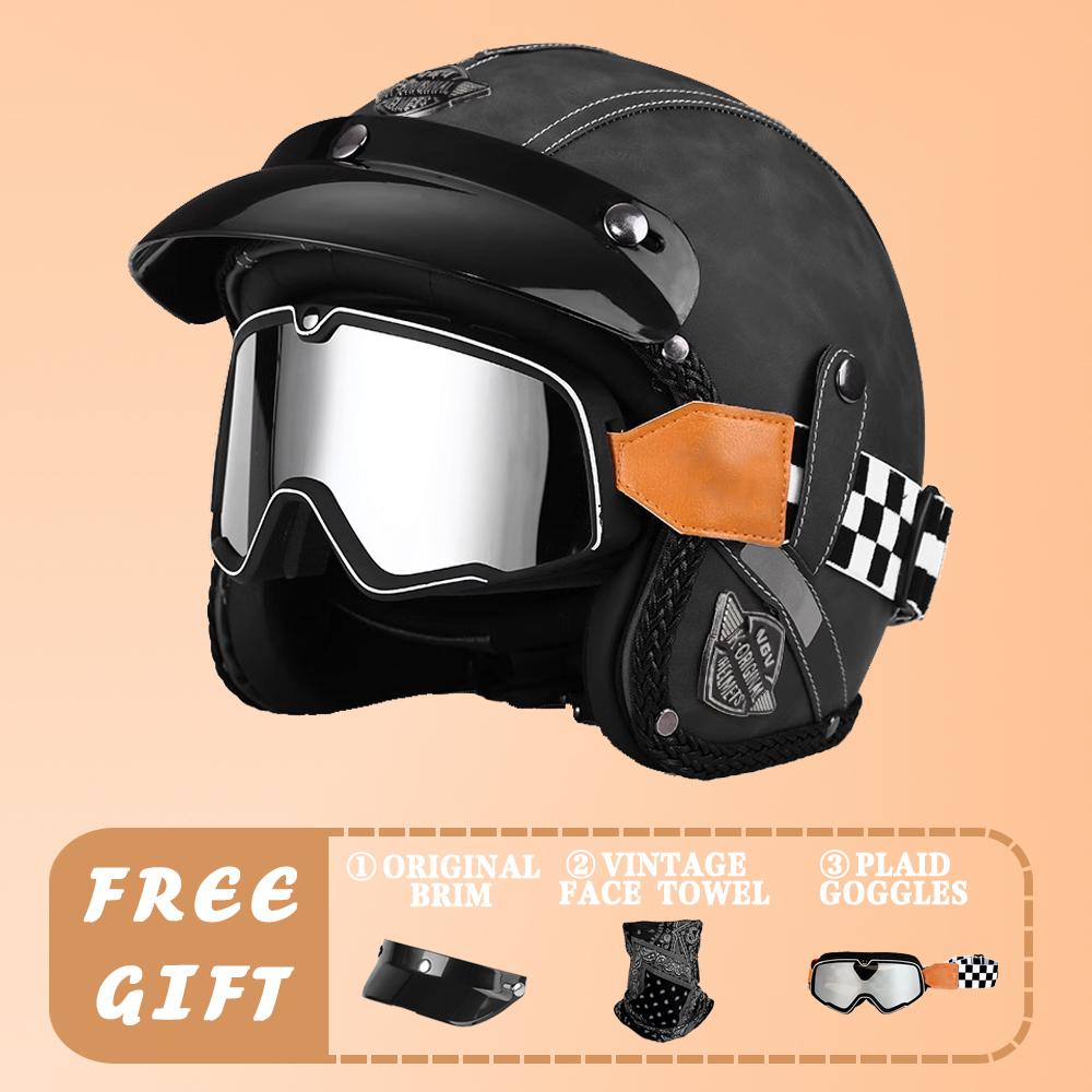 VGV Motorcycle Helmet DOT Certification Motorcycle Lightweight Four Seasons Street Helmet Three Quarters Vintage Half Helmet