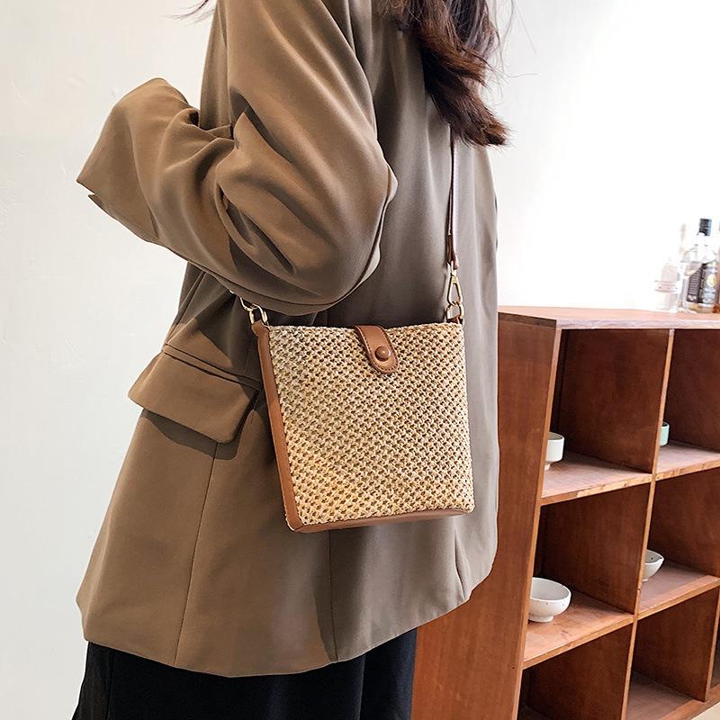 Women Summer Straw Woven Zipper Purse Crossbody Bag Shoulder Bag Beach Bag