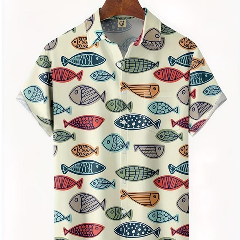 

Men s printed beach shirt lightweight breathable fabric summer casual wear M