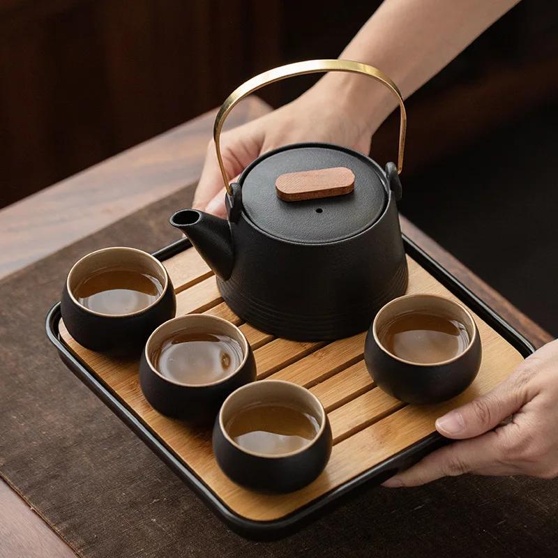 Quality Chinese Tea Set Hand-held Black Ceramic Teapot Teacup Set Kung Fu Tea Set Tea Box Purple Sand Charm Tea Pet Tea Ceremony