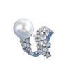 French Full Diamond Small Fresh Pearl Ring Women's Personality Inlaid Zir*****pening Adjustable Ring Versatile Jewelry