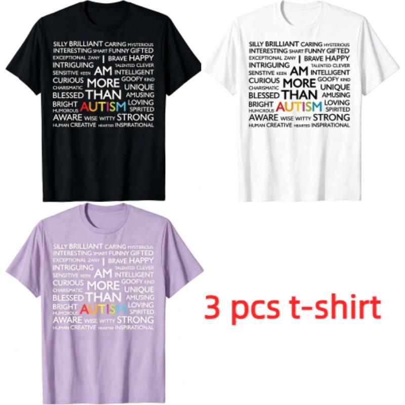 Funny Autism Letters Print Men's T-Shirts Summer Fashion Street Outdoor Casual T-shirt Tops for Men's and Women's Tees Top