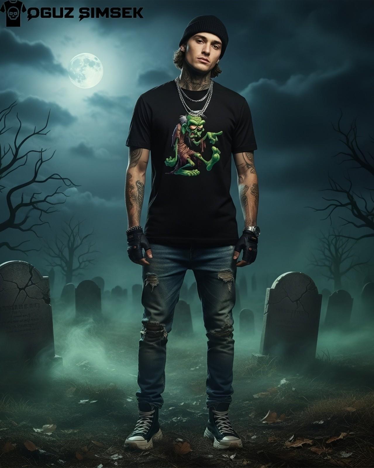 Grumpy Green Zombie T-Shirt Mens Womens Tees Top | Funny Undead Halloween Tee Unisex Shirt XL