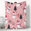 1pc Christmas Snowman Flannel Blanket, Pink Holiday Style Soft and Warm Nap Blanket, Christmas Tree and Candy Cane Print Autumn/Winter Throw Blanket, 