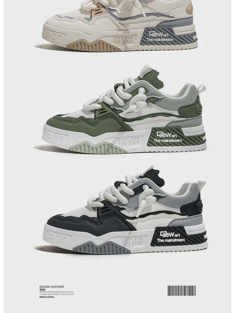 Men's Size 47-48 2024 Autumn Thick-Soled Casual White Sneakers: Trendy Youth Sports Shoes